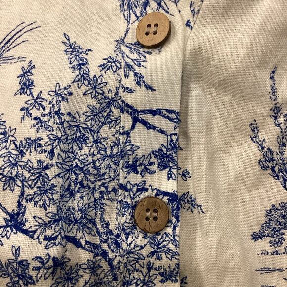 Chloe + Rene Linen blend Cottage Print Dress Blue and White Sleeveless M - Picture 5 of 16